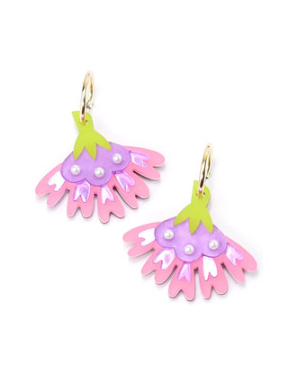 Cosmos Flower Gold-Filled Hoop Earrings, Pink
