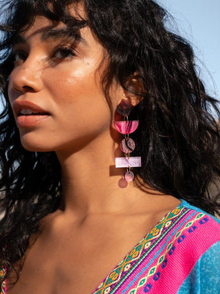 Geometric Dangle Earrings, Pink Ombre