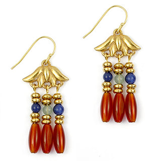 Lotus Triple Drop Gemstone Earrings - Egyptian Inspired