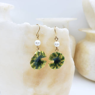Monet Lily Pad with Faux Pearl Earring