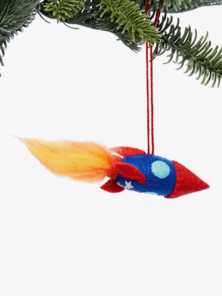 Blue & Red Rocketship Ornament