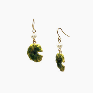 Monet Lily Pad with Faux Pearl Earring