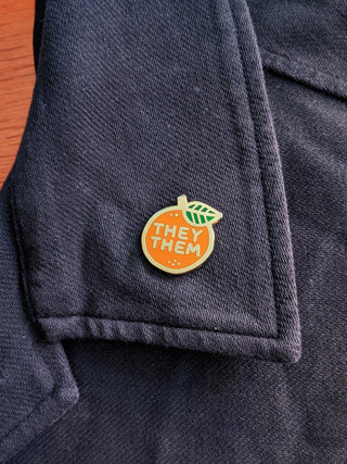 Pronoun Orange Pin, They/Them