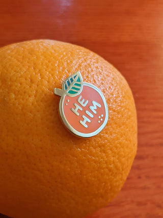 Pronoun Orange Pin, He/Him