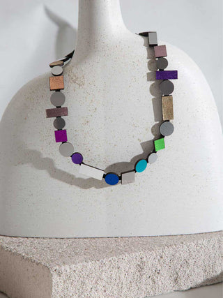 Bauhaus Necklace Round - Silver + Rainbow