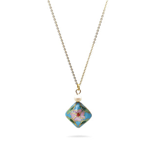 Floral Pendant Necklace with Pearl - Soft Blue