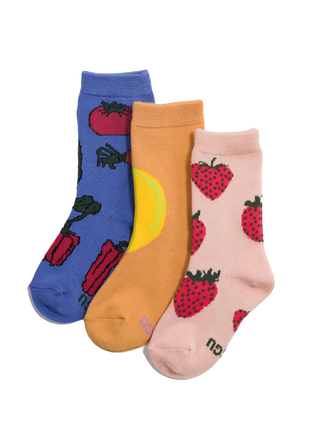 Set of Three Kids Socks, Fruits & Veggies
