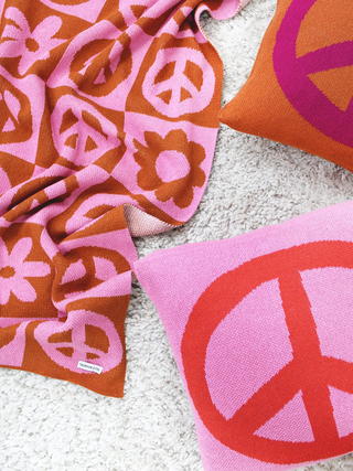 Peace Please Knit Blanket, Pink Orange