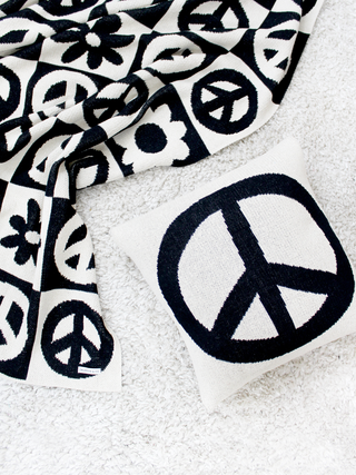 Peace Please Knit Blanket, Black Ivory