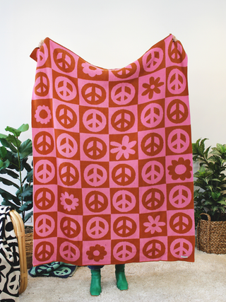 Peace Please Knit Blanket, Pink Orange